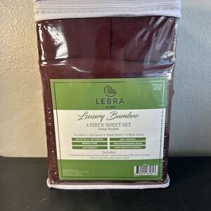 Lebra Home Luxury Bamboo Twin Size Deep Pocket 4- Piece Sheet Set In Maroon